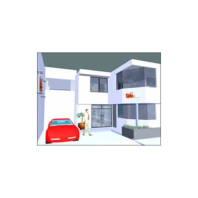 Oficina con nave industrial 3d