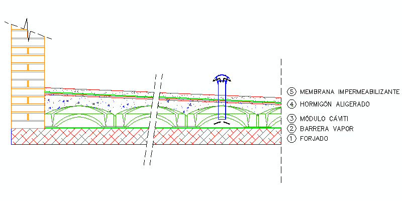 Detalhe da Ventilação em Telhado Plano Iluminado com Sistema Caviti