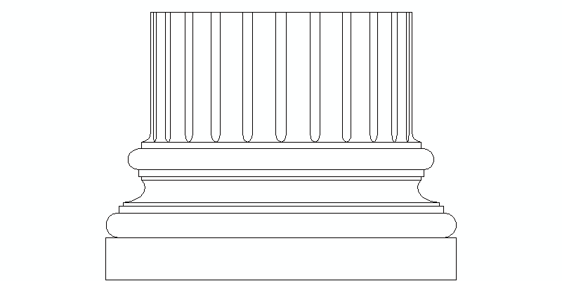 Blocco AutoCAD di base di colonne greche classiche, vista in elevazione