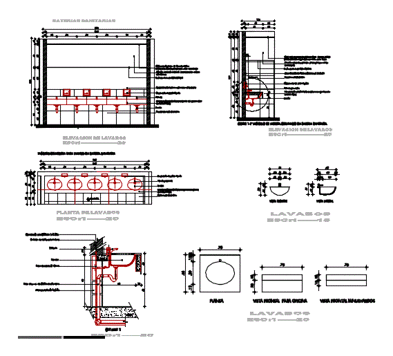 Detalhes dos Banheiros com suas respectivas Seções Construtivas