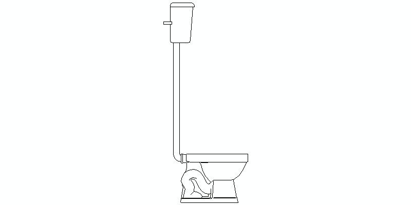 Toilettes à haute citerne, vues en élévation latérale
