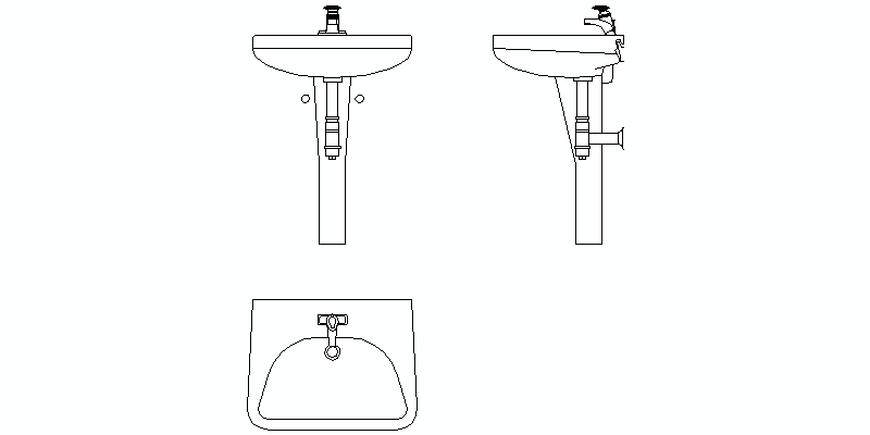 Lavabo sur colonne avec robinet, vues complètes