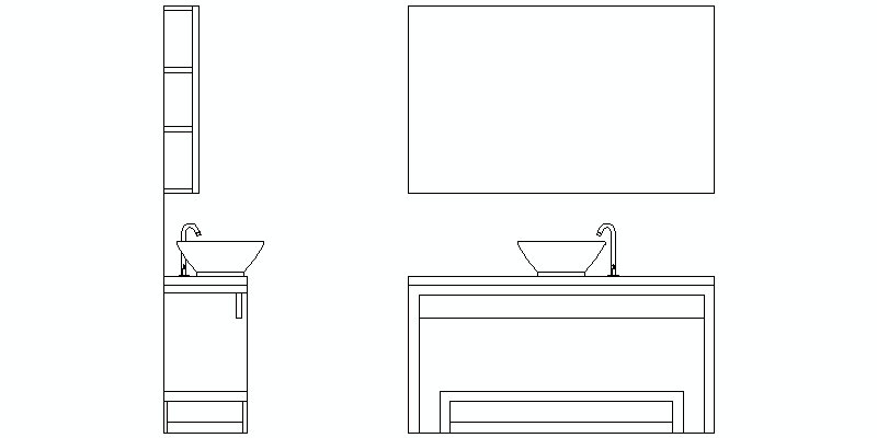 Countertop Washbasin Set With Upper And Lower Unit, Elevation Views
