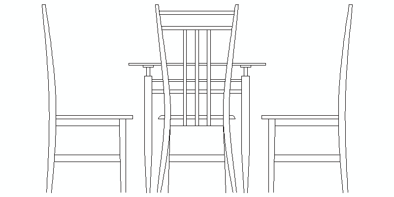 Table avec 3 chaises vue en élévation