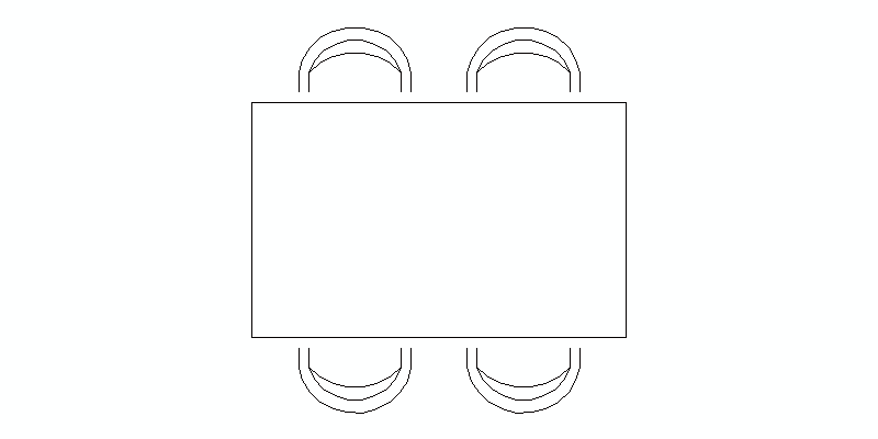 Table With 4 Chairs, Dimensions 1000x1600mm, Plan View