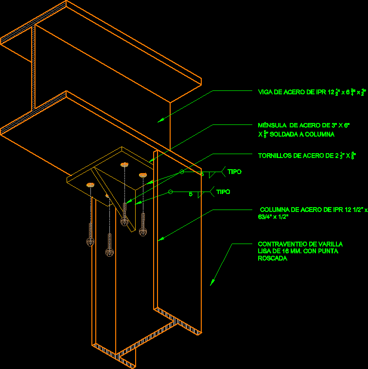 Detail of column bracket with frame beam