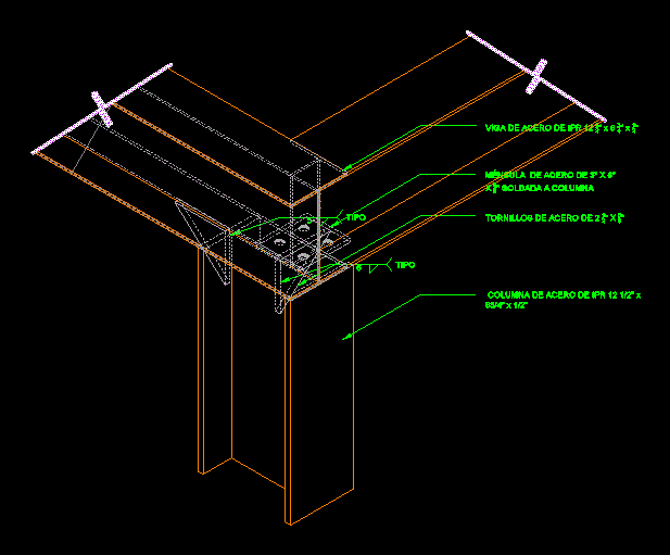 Detalhe da conexão da viga - coluna de aço