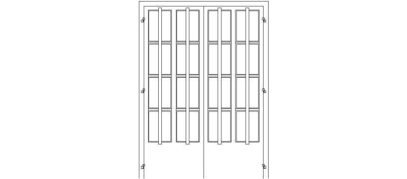 Double hinged door with vertical axis