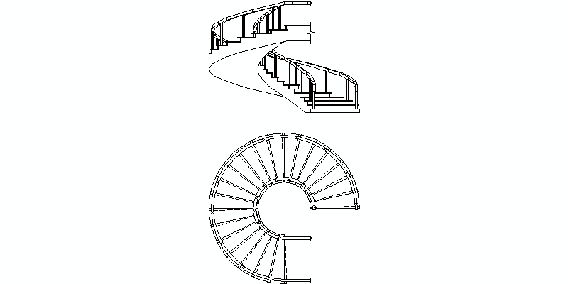 Plan et élévation d'un escalier en colimaçon