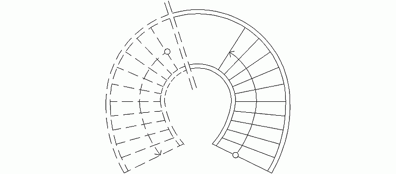 Escada curva com duas seções